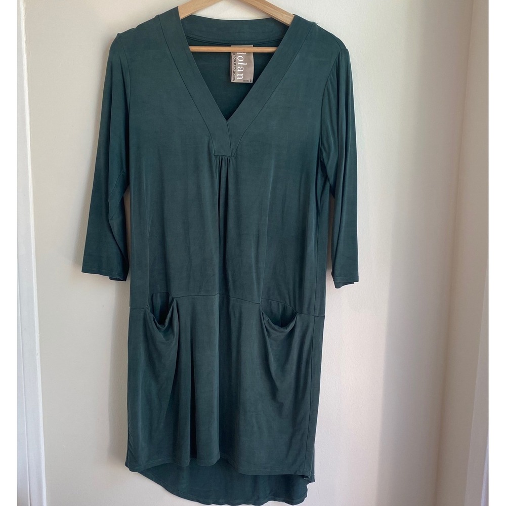 Anthro Dolan Left Coast Collection Tunic Dress Petite S Green Cupro V-Neck Boho